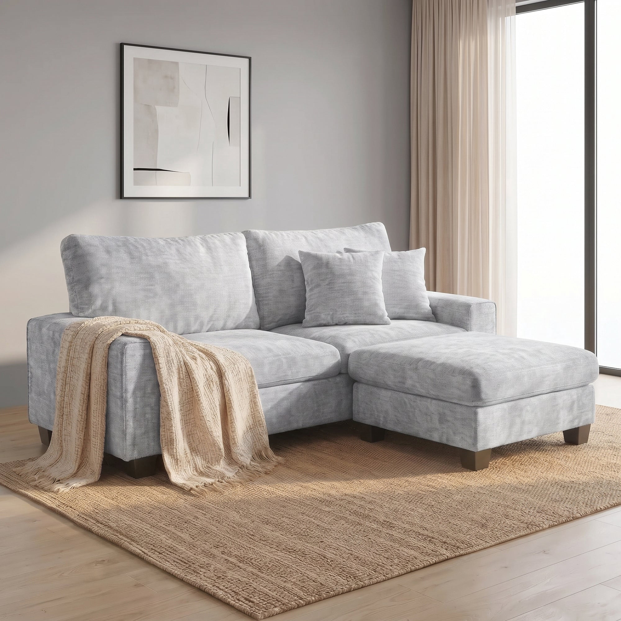 Poshby 71.25''W Sectional Sofa Loveseat with L-Shaped, Storage Ottoman ...