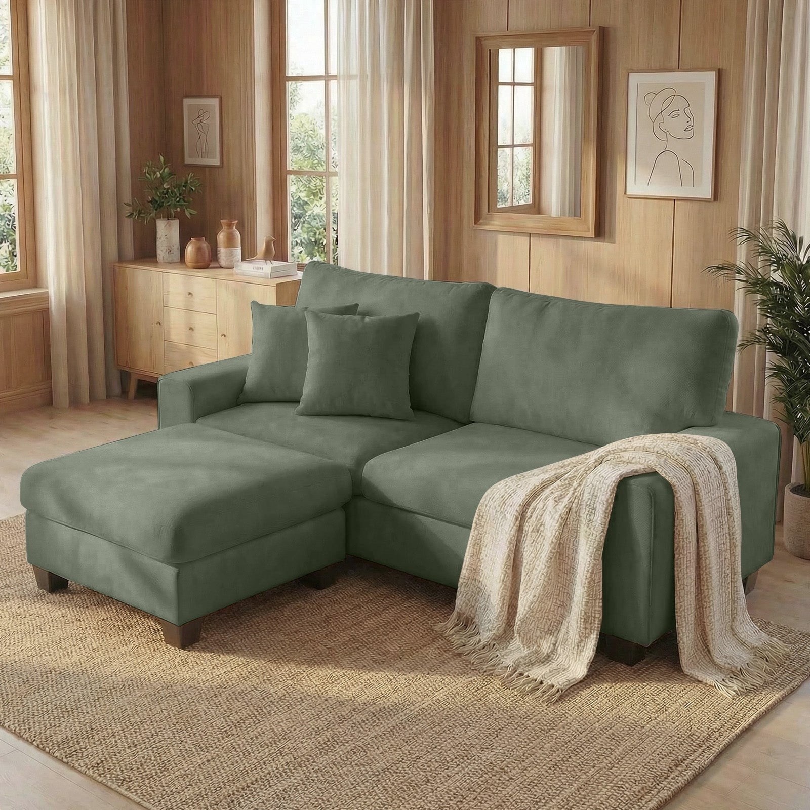 Poshby 71.25''W Sectional Sofa Loveseat with L-Shaped, Storage Ottoman ...