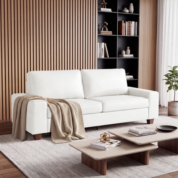 Poshby 71.25''W Faux Leather Loveseat 2 Seater Couch Sofa with Side Pockets for Living Room, White