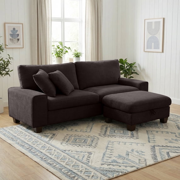Poshby 88.58''W Sectional Sofa 3 Seater Couch with Chenille, Modern Square Arm for Living Room, Dark Gray