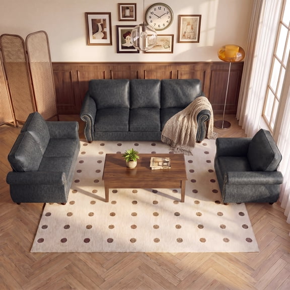 Poshby Sofa Couch with Upholstered Cushions, Mid-Century Modern for Living Room