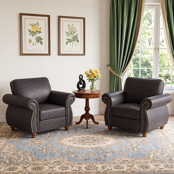 Poshby Fabric Accent Chairs Set of 2 with Mid-Century Modern, Upholstered Cushions for Living Room, Red Brown