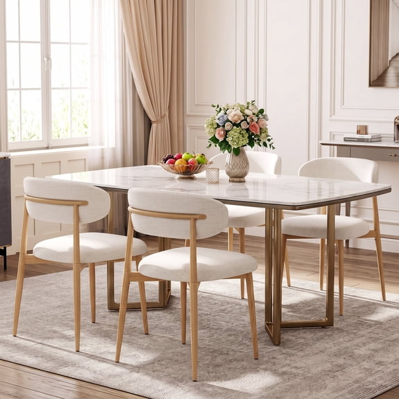 Poshby Mid Century Modern Metal Dining Chairs for Kitchen Dining Room, Natural Color Legs, Set of 4