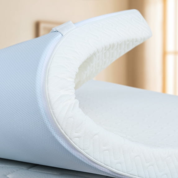 Poshby Queen Size 3 inch Gel Memory Foam Mattress Topper with Removable Fitted Cover for Back Pain,White