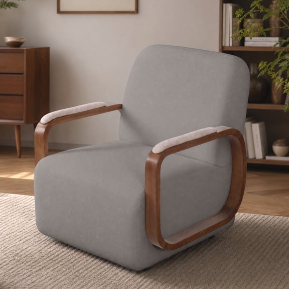 Poshby Swivel Accent Chair, Chenille Club Chair with Solid Wood Base, 450 lbs, Gray