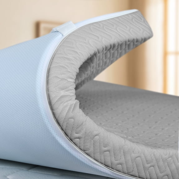Poshby Twin Size 3 inch Gel Memory Foam Mattress Topper with Removable Fitted Cover for Back Pain,Gray