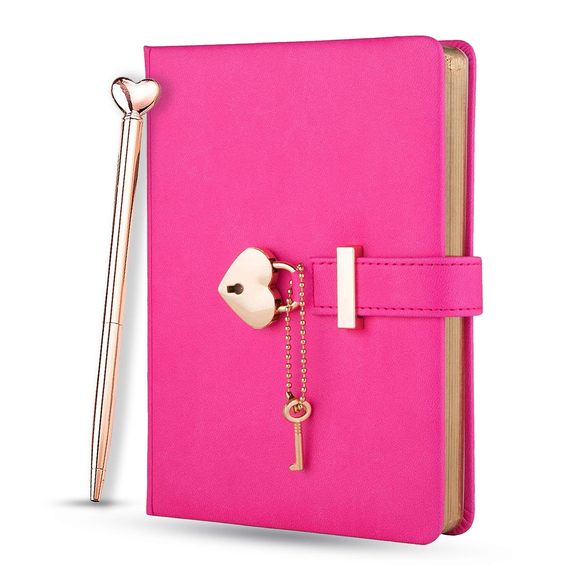 Poshieca Heart Shaped Lock Diary with Key PU Leather Cover Journal