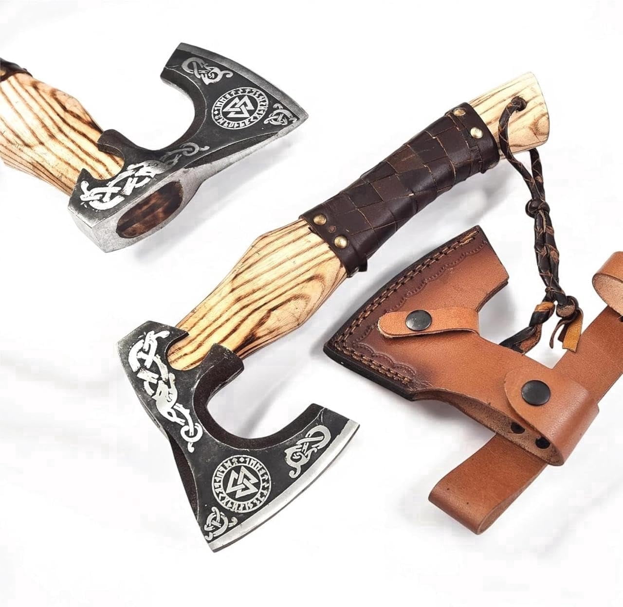 Poshland AX-7006 Handmade Camping Hatchet with Wooden Handle, Carbon Steel Outdoor Chopping Tool with Leather Sheath (15”)