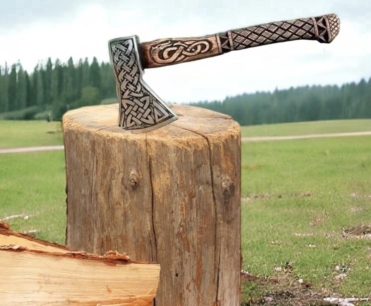 Poshland AX-7615 Handmade Camping Hatchet with Wooden Handle, Carbon Steel Outdoor Chopping Tool with Leather Sheath (22”)