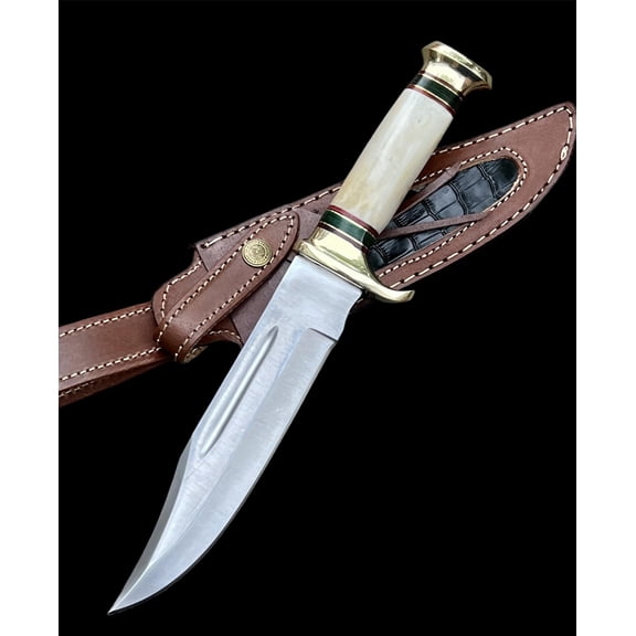 Poshland Custom Handmade D2 Steel 12.5 Inches Hunting Knife - Perfect Grip Bone Handle with Brass fitting (REG-225)