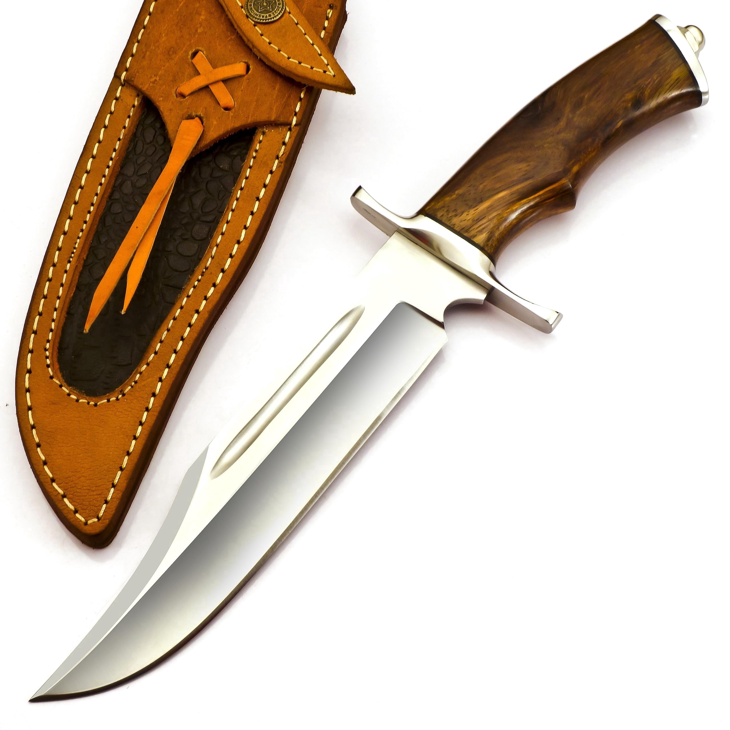 Poshland Handmade Damascus Steel Bowie Hunting Knife with Solid Perfect Grip Handle