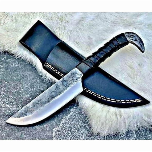 Poshland Leather Wrapped Handle with hand Carved Eagle head shape viking knife with leather Sheath