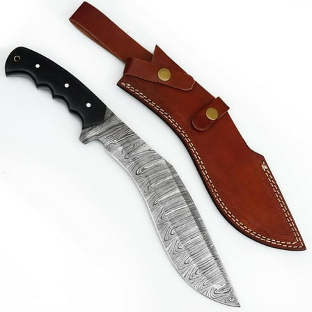 Poshland REG-166 Kukri Knife - Custom Handmade Damascus Steel with Perfect Grip G10 Handle & Leather Sheath