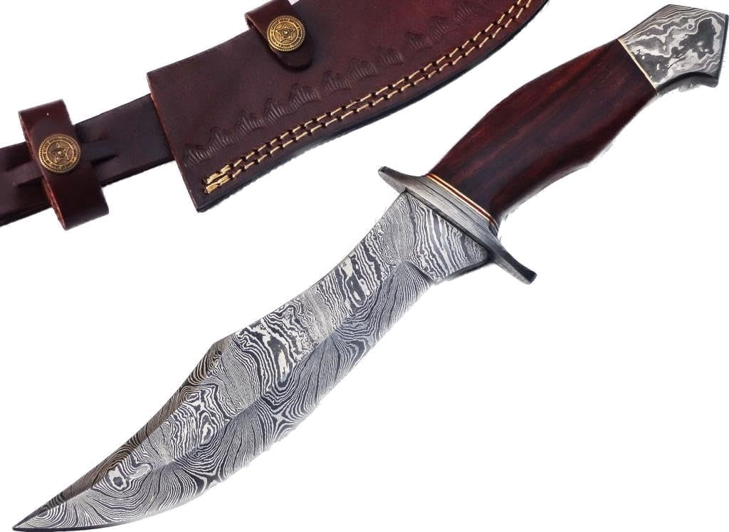 Poshland REG-274, Handmade Damascus Steel 13.00 Inches Hunting Knife - Rose Wood with Damascus Steel Guards Handle (Wood Handle)