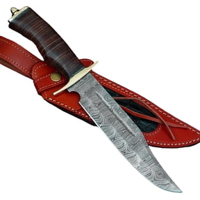 Poshland REG-734, Handmade Damascus Steel 13.5 Inches Hunting Knife - Rose Wood/Leather Handle