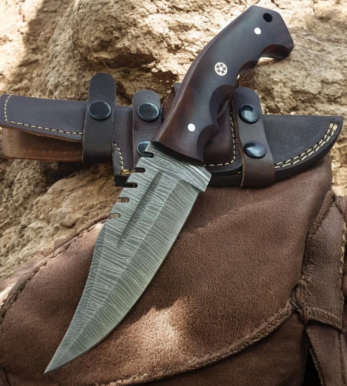 Poshland TR-42 Custom Handmade Damascus Steel Tactical Knife- Perfect Grip Wood Handle