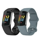 POSH TECH Poshtech Unisex 2-Pack Silicone Sport Size Small Band for Fitbit Charge5-Black/Blue Mist