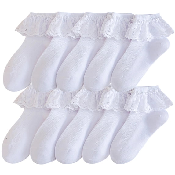 Posijego 10 Pairs Girls Ankle Socks Lace Ruffle Cuff Dress Socks School Uniform Cotton Socks for Little and Big Girls
