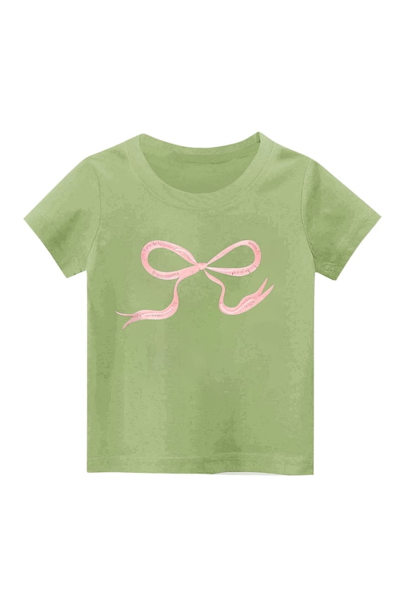 2-14T Girls T-Shirts Bow Graphic Tee Little Girls Short Sleeve Crewneck Casual Summer Shirts