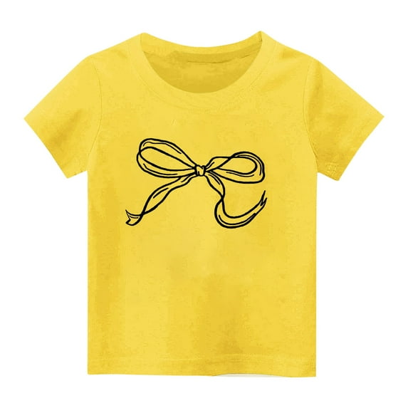 Posijego 2-14T Girls T-Shirts Bow Graphic Tee Little Girls Short Sleeve Crewneck Casual Summer Shirts