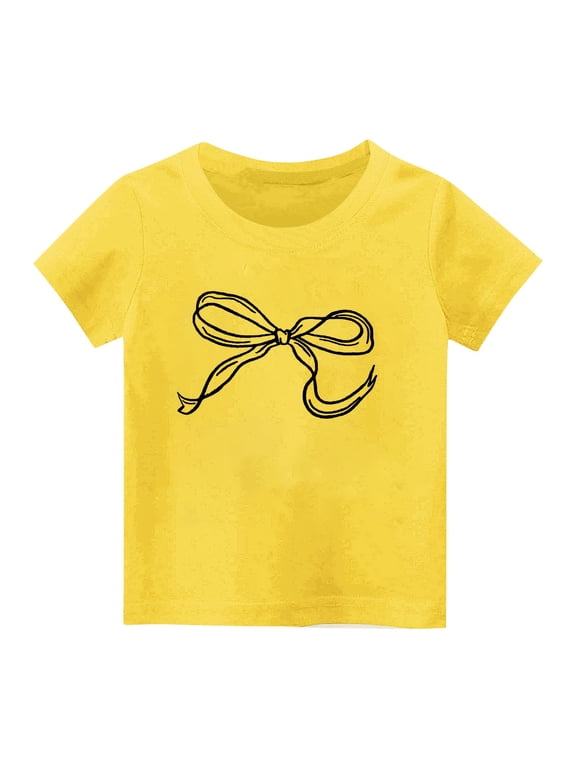 2-14T Girls T-Shirts Bow Graphic Tee Little Girls Short Sleeve Crewneck Casual Summer Shirts