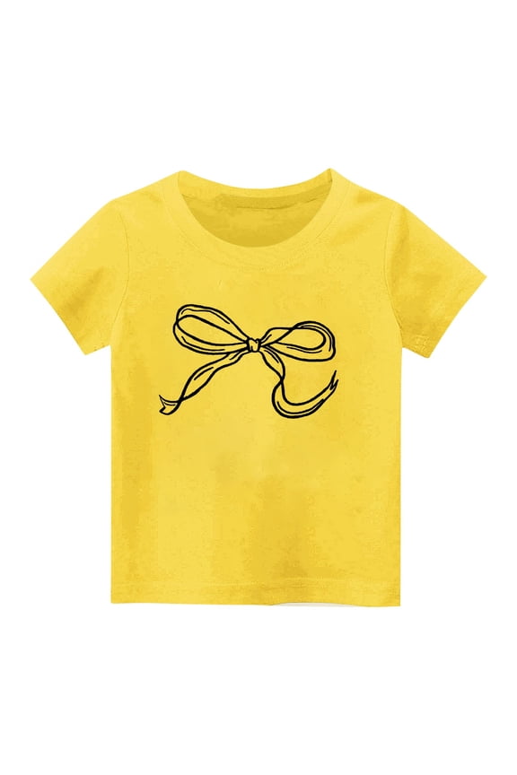 2-14T Girls T-Shirts Bow Graphic Tee Little Girls Short Sleeve Crewneck Casual Summer Shirts
