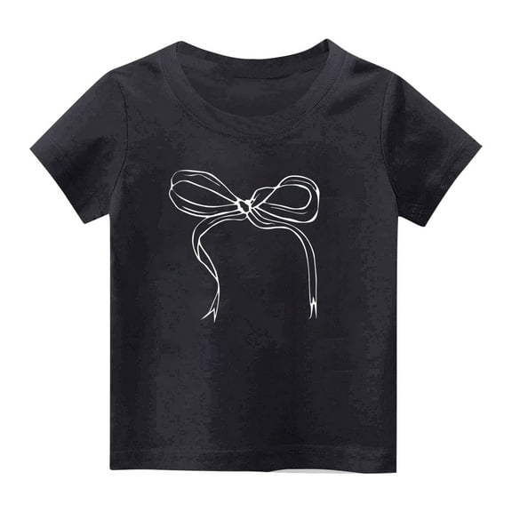 Posijego 2-14T Girls T-Shirts Bow Graphic Tee Little Girls Short Sleeve Crewneck Casual Summer Shirts