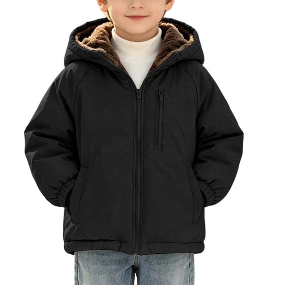 Posijego 2-9 Years Boys Fleece Lined Coats Warm Fall Winter Outerwear Long Sleeve Hooded Jackets Coats with Pockets
