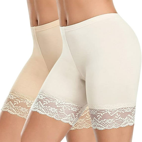 Posijego 2 Pack Lace Slip Shorts for Women High waist cotton boyshorts under dress Seamless underwear