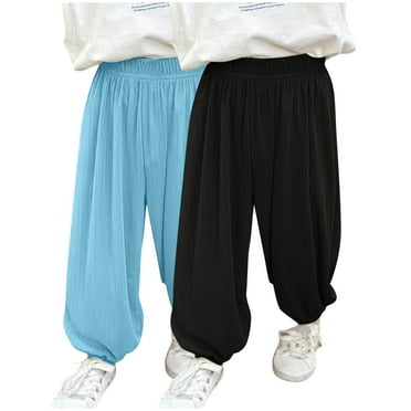 Posijego 2 Pack Pants for Toddler Girls Thin Elastic High Waist Casual Trousers Little Girl Loose Joggers