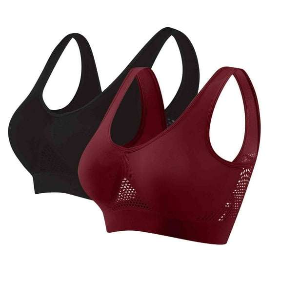 Posijego 2 Pack Sports Bra for Women Plus Size Breathable High Impact Push up Bras Wireless Workout Yoga Bra
