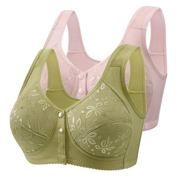Posijego 2 Pack Womens Front Closure Bras Plus Size Wireless Bra Push up No Underwire Everyday Bra Multipack