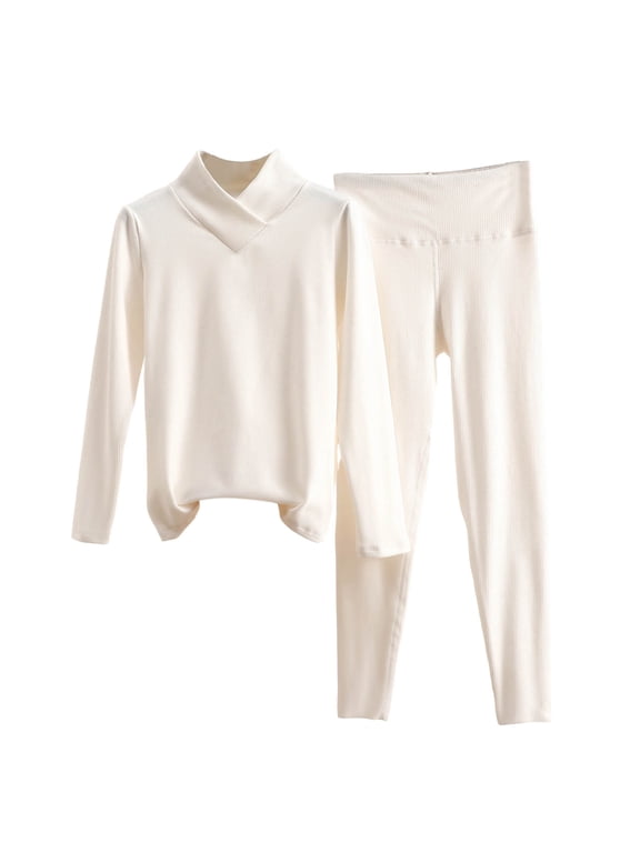 2 Piece Thermal Underwear Set for Women Long Sleeve Shirts Basic Bottom Pants Fall Winter Sets