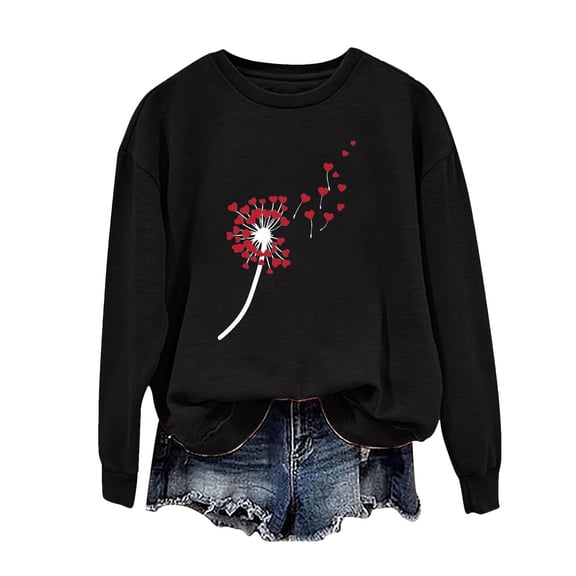Posijego 2024 Valentine's Day Sweatshirt for Women Plus Size Long Sleeve Shirts Cute Graphic Pullover Tops