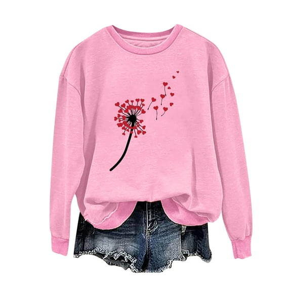 Posijego 2024 Valentine's Day Sweatshirt for Women Plus Size Long Sleeve Shirts Cute Graphic Pullover Tops