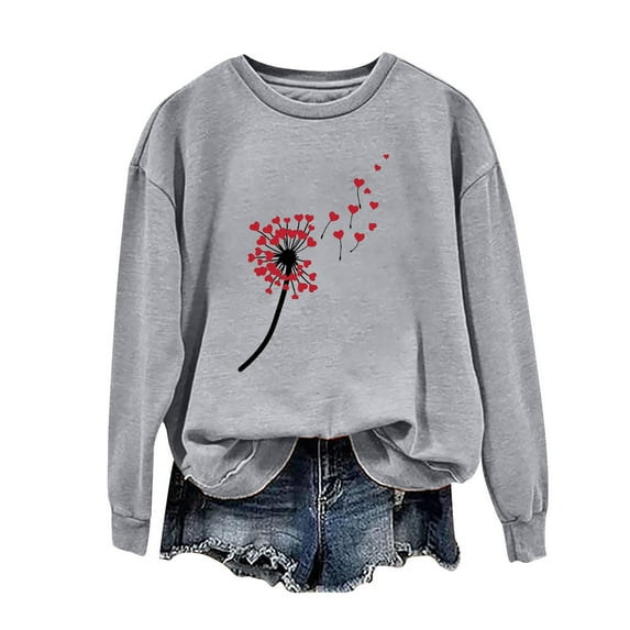 Posijego 2024 Valentine's Day Sweatshirt for Women Plus Size Long Sleeve Shirts Cute Graphic Pullover Tops