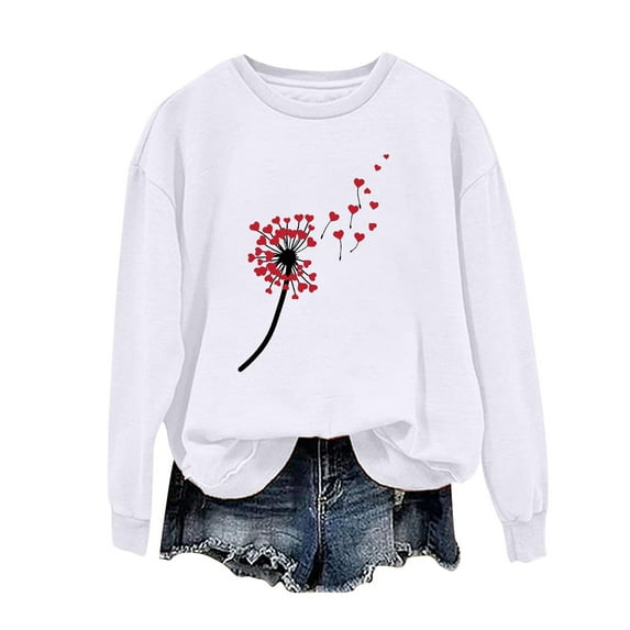 Posijego 2024 Valentine's Day Sweatshirt for Women Plus Size Long Sleeve Shirts Cute Graphic Pullover Tops