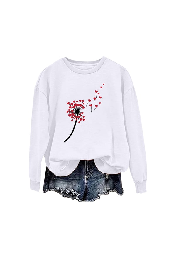 2024 Valentine's Day Sweatshirt for Women Plus Size Long Sleeve Shirts Cute Graphic Pullover Tops