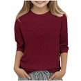 thumbnail image 1 of Posijego 3-12 Years Girls 3/4 Sleeve Shirts Summer Crewneck Tops Kids Girls Stretch Loose Casual T-Shirts Solid Color, 1 of 5