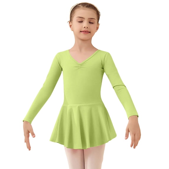 Posijego 3-13 Years Girls Leotards Dress Hollow out Bow Back Long Sleeve Dance Gymnastics Leotard Dresses