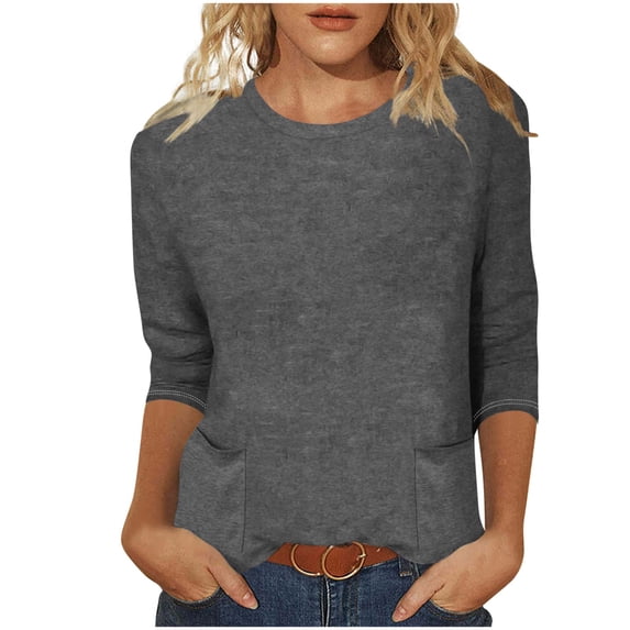 Posijego 3/4 Length Sleeve Shirts for Women Spring Tops Plain Basic Tee Shirts Summer Casual Tunic Tops for Women