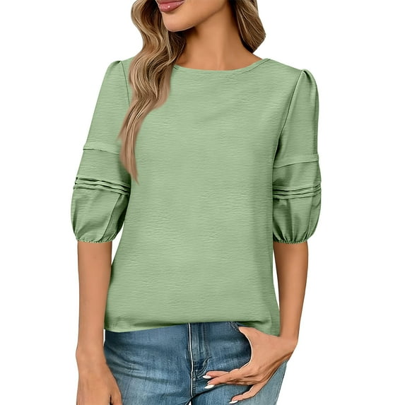 Posijego 3/4 Length Sleeve Tops for Women Tie Bowknot Back Dressy Blouses Spring Casual Loose Tunic Shirts