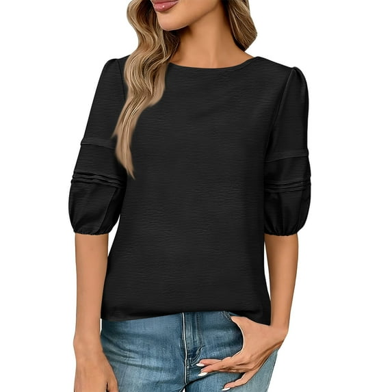 Posijego 3/4 Length Sleeve Tops for Women Tie Bowknot Back Dressy Blouses Spring Casual Loose Tunic Shirts