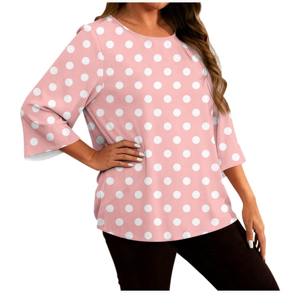Posijego 3/4 Length Sleeve Womens Plus Size T-Shirts Printed Graphic Tee Spring Casual Shirts Summer Tops