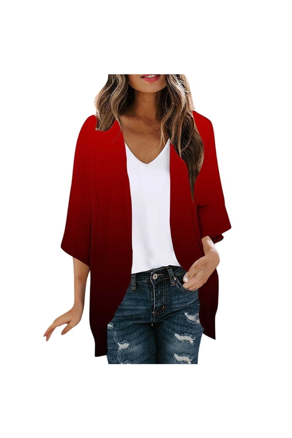 3/4 Sleeve Cardigans for Women Lightweight Cardigan Open Front Beach Vacation Summer Casual Outerwear