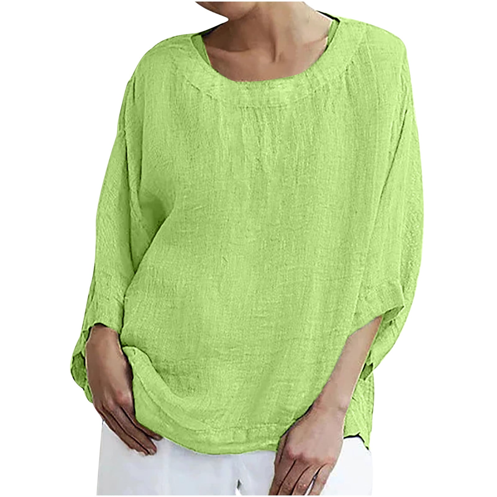 posijego-3-4-sleeve-length-tops-for-women-crew-neck-plain-shirts