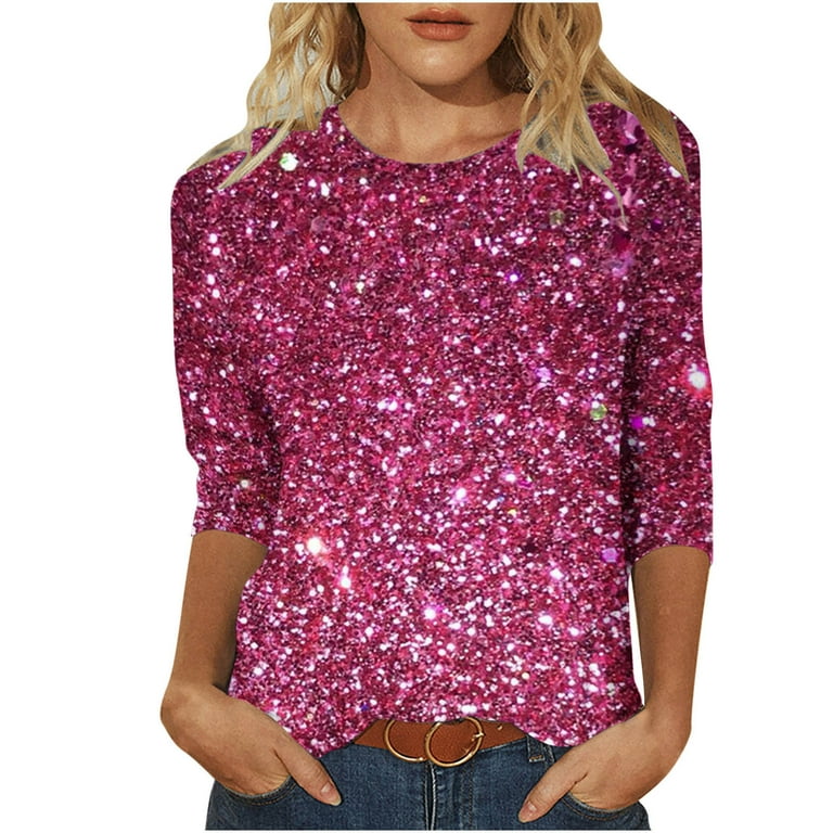 Casual 3/4 Sleeve Loose Sequins T-shirts Casual 3/4 Sleeve Loose Sequins T-shirts