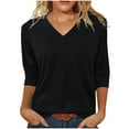 thumbnail image 1 of Posijego 3/4 Sleeve Shirts for Women V Neck Casual T-Shirts Plain Basic Tee Summer Loose Tunic Tops Womens Clothes, 1 of 8