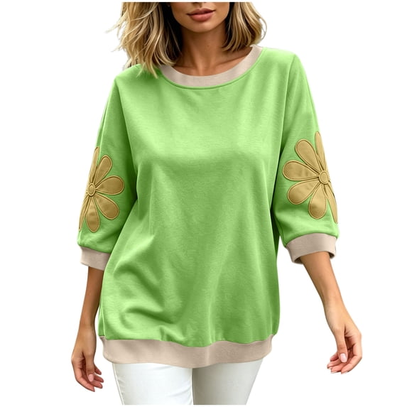 Posijego 3/4 Sleeve Sweatshirts for Women Oversized Sweatshirt Crew Neck Summer Casual Pullover Sweatshirt Fall Tops