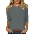 thumbnail image 1 of Posijego 3/4 Sleeve Tee Shirts for Women Cold Shoulder Tops Crewneck Plain Basic T-Shirts Summer Clothes, 1 of 6